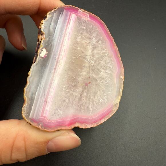 Natural Sliced Agate Gemstone Rock Pink and White Crystal Semi Polished - Picture 12 of 14